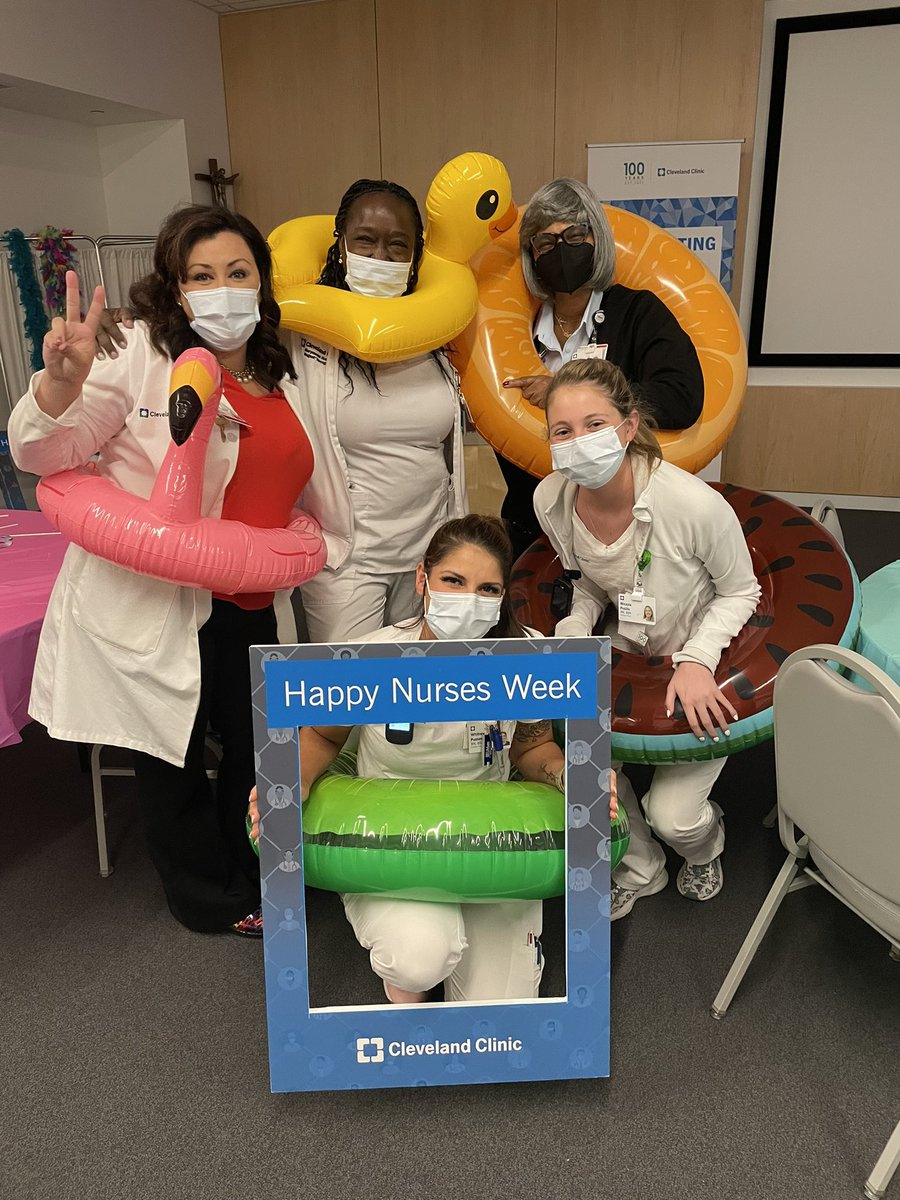 K_B_Platt's tweet photo. Marymount Hospital CNO and Nursing Directors celebrated🎉 Nurses Week with Root beer/Coke floats. Night shift last evening and lunch today. Some nurses had never had a RootBeer float!!!  Added some extra fun with swim floats.  #cleclinicnurses https://t.co/uukuVt4gIT