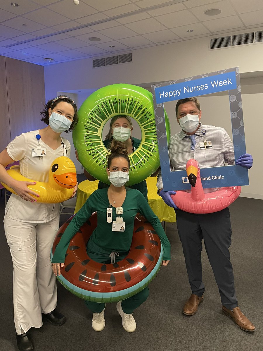 K_B_Platt's tweet photo. Marymount Hospital CNO and Nursing Directors celebrated🎉 Nurses Week with Root beer/Coke floats. Night shift last evening and lunch today. Some nurses had never had a RootBeer float!!!  Added some extra fun with swim floats.  #cleclinicnurses https://t.co/uukuVt4gIT