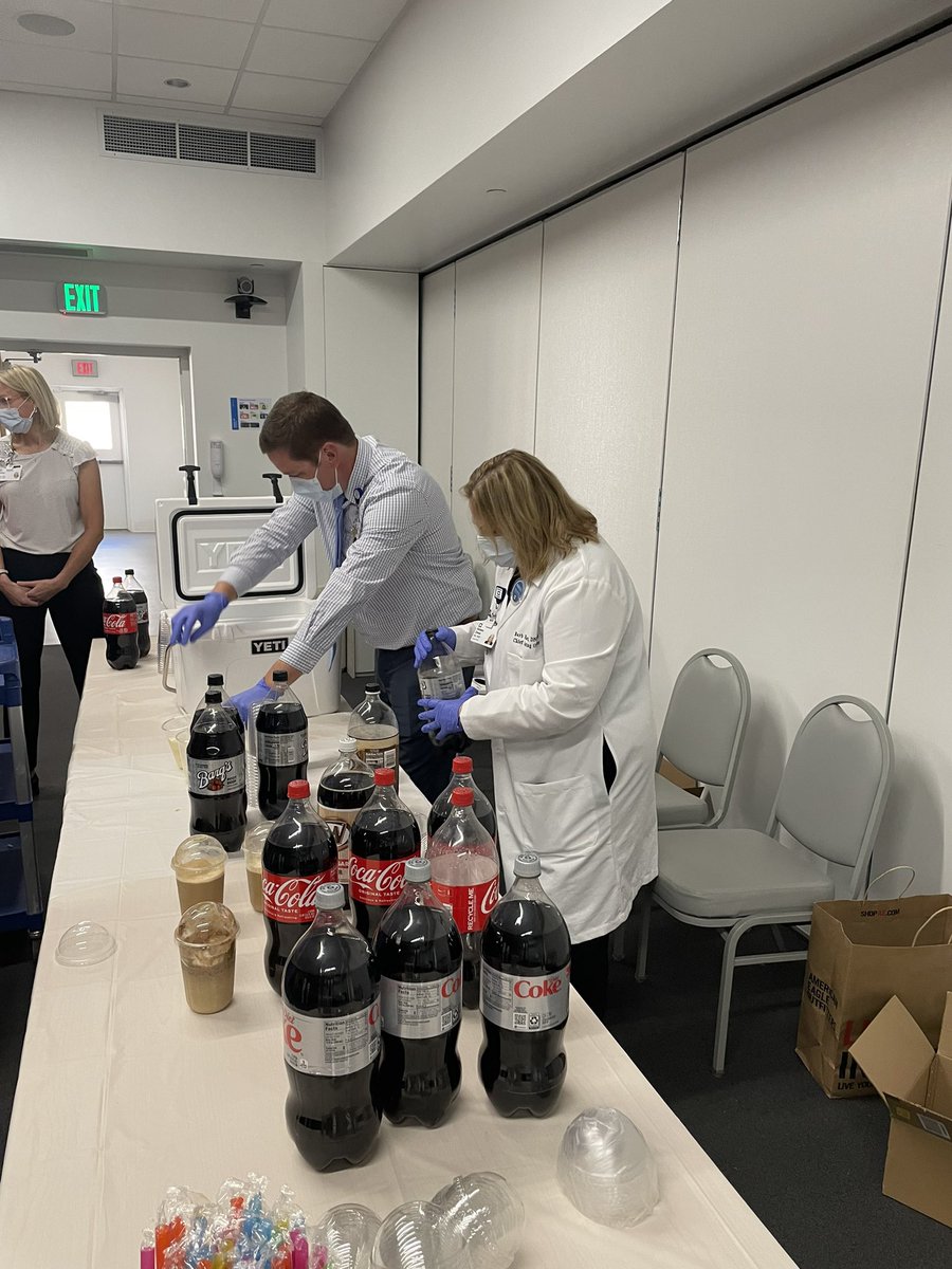K_B_Platt's tweet photo. Marymount Hospital CNO and Nursing Directors celebrated🎉 Nurses Week with Root beer/Coke floats. Night shift last evening and lunch today. Some nurses had never had a RootBeer float!!!  Added some extra fun with swim floats.  #cleclinicnurses https://t.co/uukuVt4gIT