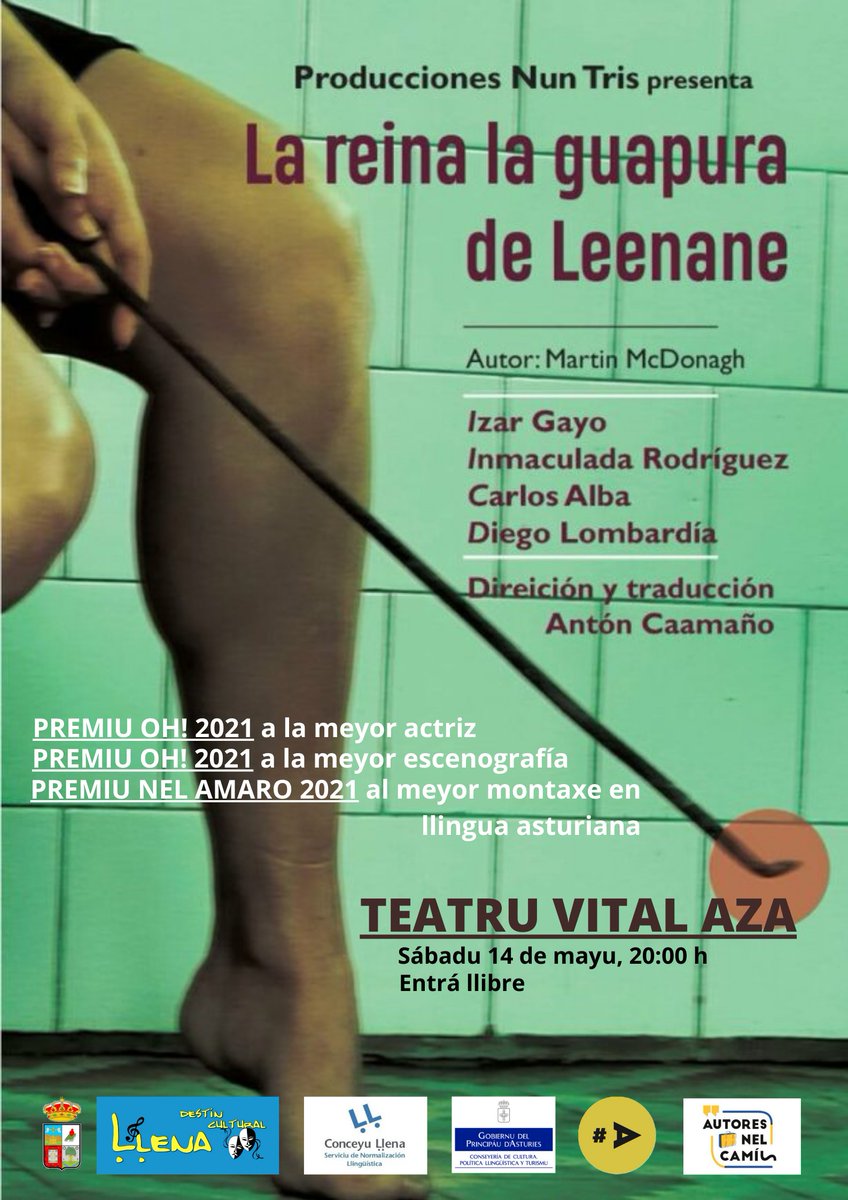 LenaCultura's tweet photo. ⛅️⚡️Sábadu 1️⃣4️⃣ de mayu 🌞 #AutoresnelCamín presenta
🎭LA REINA LA GUAPURA DE LEENANE🎭 de @nuntristeatro
📍#TeatruVitalAza
⏳20:00 hores
Entrá ḷḷibre 😷
@AgendaCulturaPA
#PremiuNelAmaro
#SNLL
#Ḷḷenadestíncultural #CulturaḶḷena #teatru #ConciyuḶḷena #Asturies https://t.co/D00mO68WXc
