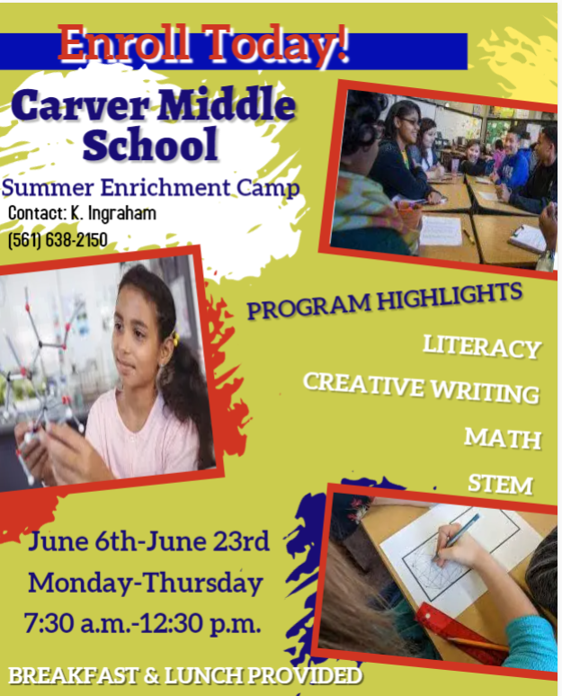 Kendrah Kelly-Ingraham (@kendrahkelly1) on Twitter photo Summer Enrichment Camp <a href="/CmsDelray/">Carver Middle Delray</a>!! Let's EDUCATE, AFFIRM & INSPIRE our students this summer with innovative activities June 6th-June 23rd. <a href="/drslgrice2015/">Shannon Grice</a> <a href="/HowardHepburn/">Howard Hepburn</a> Summer Enrichment Camp <a href="/CmsDelray/">Carver Middle Delray</a>!! Let's EDUCATE, AFFIRM & INSPIRE our students this summer with innovative activities June 6th-June 23rd. <a href="/drslgrice2015/">Shannon Grice</a> <a href="/HowardHepburn/">Howard Hepburn</a>