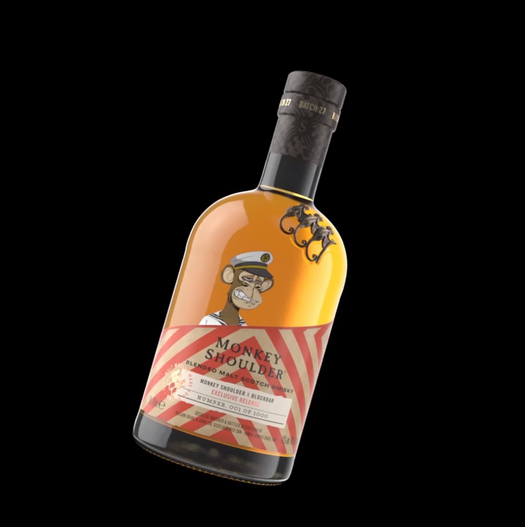 mikashi's tweet photo. 🙉 JUST claimed my exclusive @BlockBar monkey shoulder #BAYC bottle!

PAVING the game in the fungible X nonfungible space with their own marketplace for holders, storing the physical bottle until the NFT is burned &amp; setting a standard for unlocking unique access to rare assets 🔐 https://t.co/ZQy54yPQRq