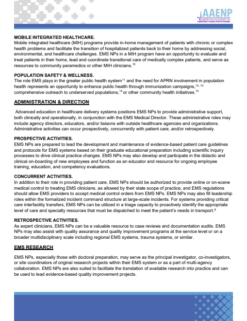 Chivas_EMS_NP's tweet photo. Exciting times are ahead for NPs interested in EMS. Read the new position statement released this week by AAENP. I'm thankful to have co-authored this document with three amazing individuals (@JacobMillerACNP, Warren Shaulis, and Sarah Somers). #EMSNP @AAENP2 https://t.co/GnVvNlj041