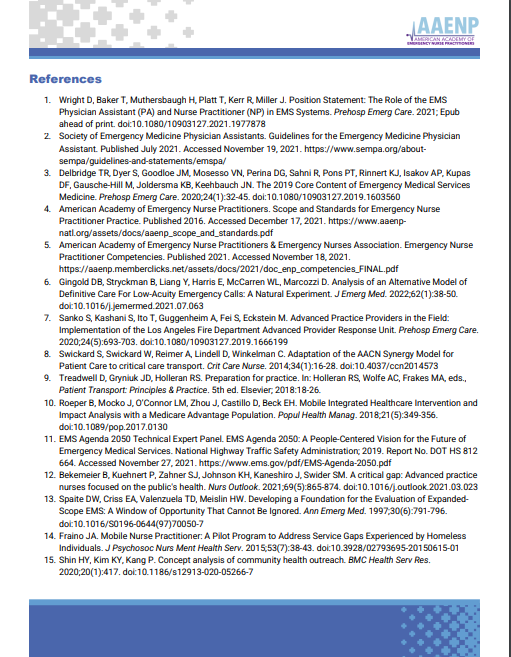 Chivas_EMS_NP's tweet photo. Exciting times are ahead for NPs interested in EMS. Read the new position statement released this week by AAENP. I'm thankful to have co-authored this document with three amazing individuals (@JacobMillerACNP, Warren Shaulis, and Sarah Somers). #EMSNP @AAENP2 https://t.co/GnVvNlj041