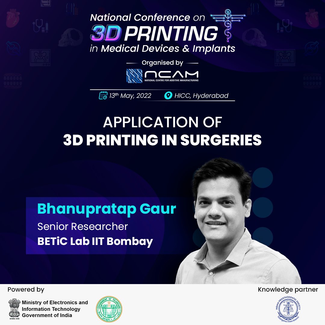 National Centre for Additive Manufacturing (NCAM) (@ncam_foundation) on Twitter photo Meet Our Speaker
Bhanupratap Gaur, Senior Researcher, BETiC Lab IIT Bombay
One of the panellists for the discussion on "Application of 3D Printing in Surgeries."
Register Now bit.ly/3yfErTY
<a href="/iitbombay/">IIT Bombay</a> <a href="/jayesh_ranjan/">Jayesh Ranjan</a> Meet Our Speaker
Bhanupratap Gaur, Senior Researcher, BETiC Lab IIT Bombay
One of the panellists for the discussion on "Application of 3D Printing in Surgeries."
Register Now bit.ly/3yfErTY
<a href="/iitbombay/">IIT Bombay</a> <a href="/jayesh_ranjan/">Jayesh Ranjan</a>