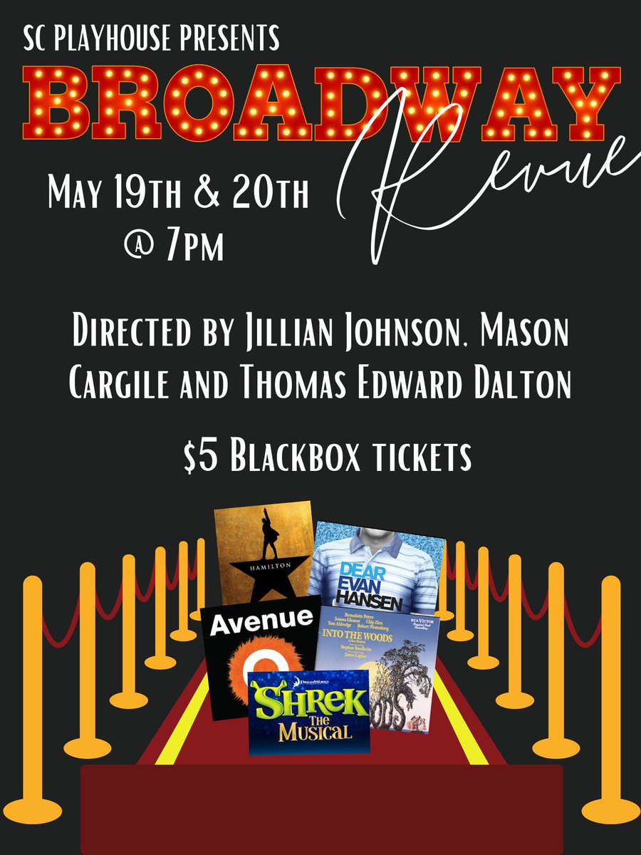 🚨IT'S FINALLY HERE🚨 Broadway Revue is next Thursday and Friday at 7pm in the Blackbox. It's filled lots of laughs, tears and harmonies in-between. Come see the last show of year!
<a href="/HumbleISD_SCHS/">Summer Creek High</a>
