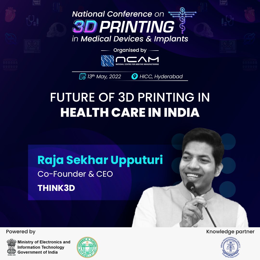 Meet Our Speaker
 
Raja Sekhar Upputuri, Co-founder &amp; CEO, THINK3D
 
One of the panellists for the discussion on "Future of 3D Printing in Health Care in India."
Register Now bit.ly/3yfErTY
 
<a href="/think3d_in/">THINK3D</a> <a href="/jayesh_ranjan/">Jayesh Ranjan</a>