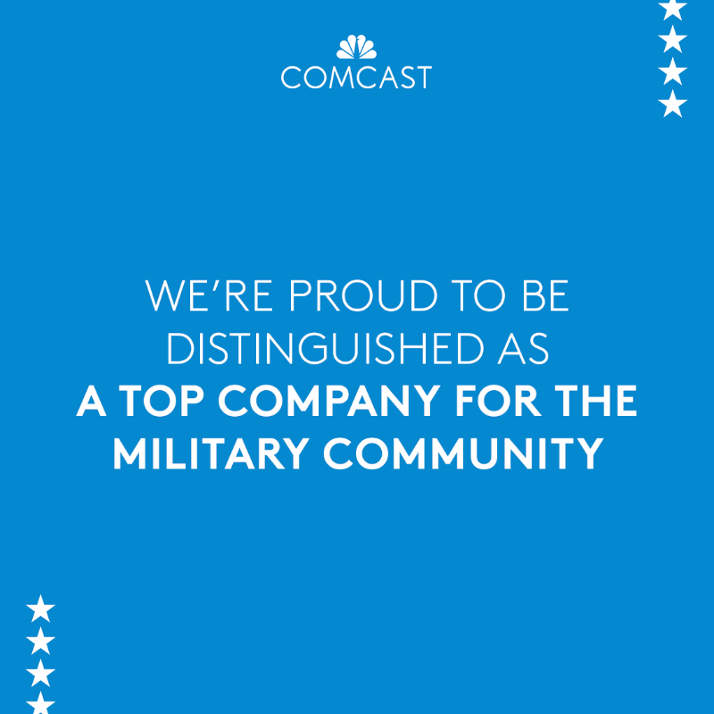 comcast's tweet photo. We're excited to announce that Comcast NBCUniversal has been named a top company for several special distinctions within the military community.