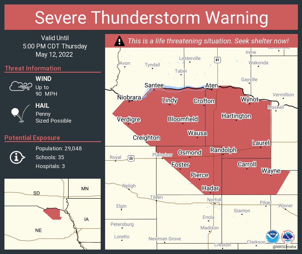 NWS Omaha on Twitter "Severe Thunderstorm Warning including Wayne NE