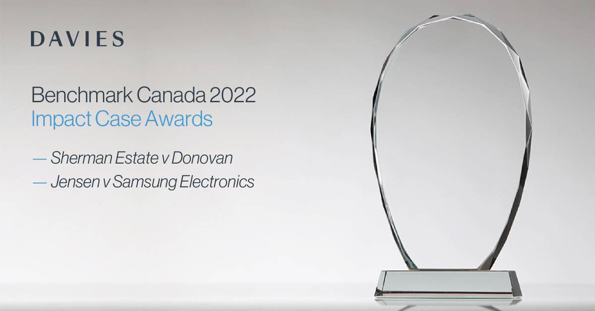 _Davies_'s tweet image. @BenchLitigation Canada recognizes two Davies matters with 2022 Impact Case awards. bit.ly/3stBUC0 #BenchmarkAwards2022 #toplitigators #litigation