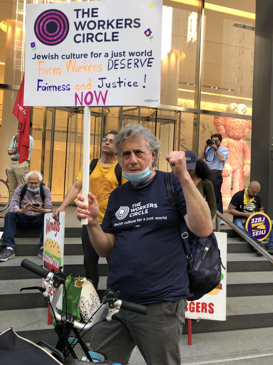 workerscircle's tweet photo. @jeffgoldtweets in the street with the Workers Circle. We are going to keep up the pressure until @Wendys joins the @FairFoodProgram #boycottwendys #fairfoodprogram https://t.co/01yzyVAaVU