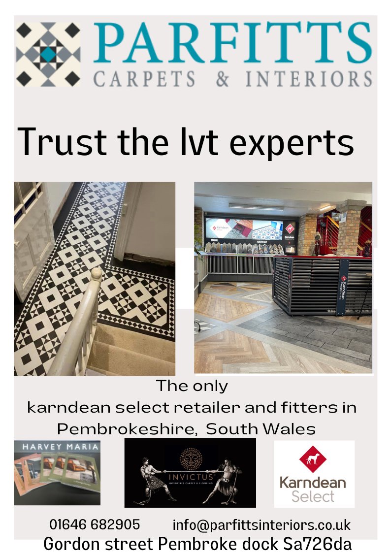 Call in to see the largest selection of LVT floorings in pembrokeshire,  we have 1000s of designs 
&amp; our showroom staff will help you choose the right product &amp; design, that will help turn your house into a home.
We would love to help you get the flooring you have always wanted.