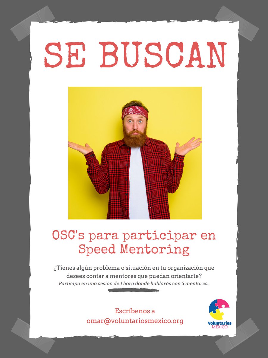 ¿Tienes una #OSC y quieres participar en una sesión de #SpeedMentoring virtual con una de las firmas de #consultoría más importantes del país?
Escríbenos a omar@voluntariosmexico.org
**Sólo para OSC's constituídas**