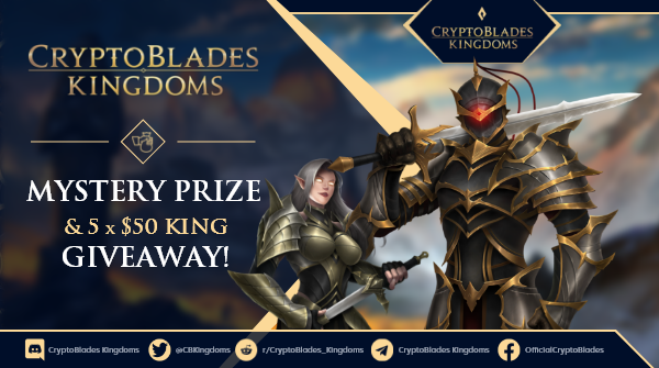 CBKingdoms's tweet photo. 👑CryptoBlades: Kingdoms Giveaway👑

🎉Mystery Prize!? We have officially launched a SPECIAL #CBK giveaway! 5 winners will win $50 in KING alongside a MYSTERY PRIZE! Complete the steps for your chance to win!🍀

➡️Giveaway: https://t.co/doZFF5bnKs

#Crypto #KING #cryptocurrency https://t.co/cD5YBR00rB