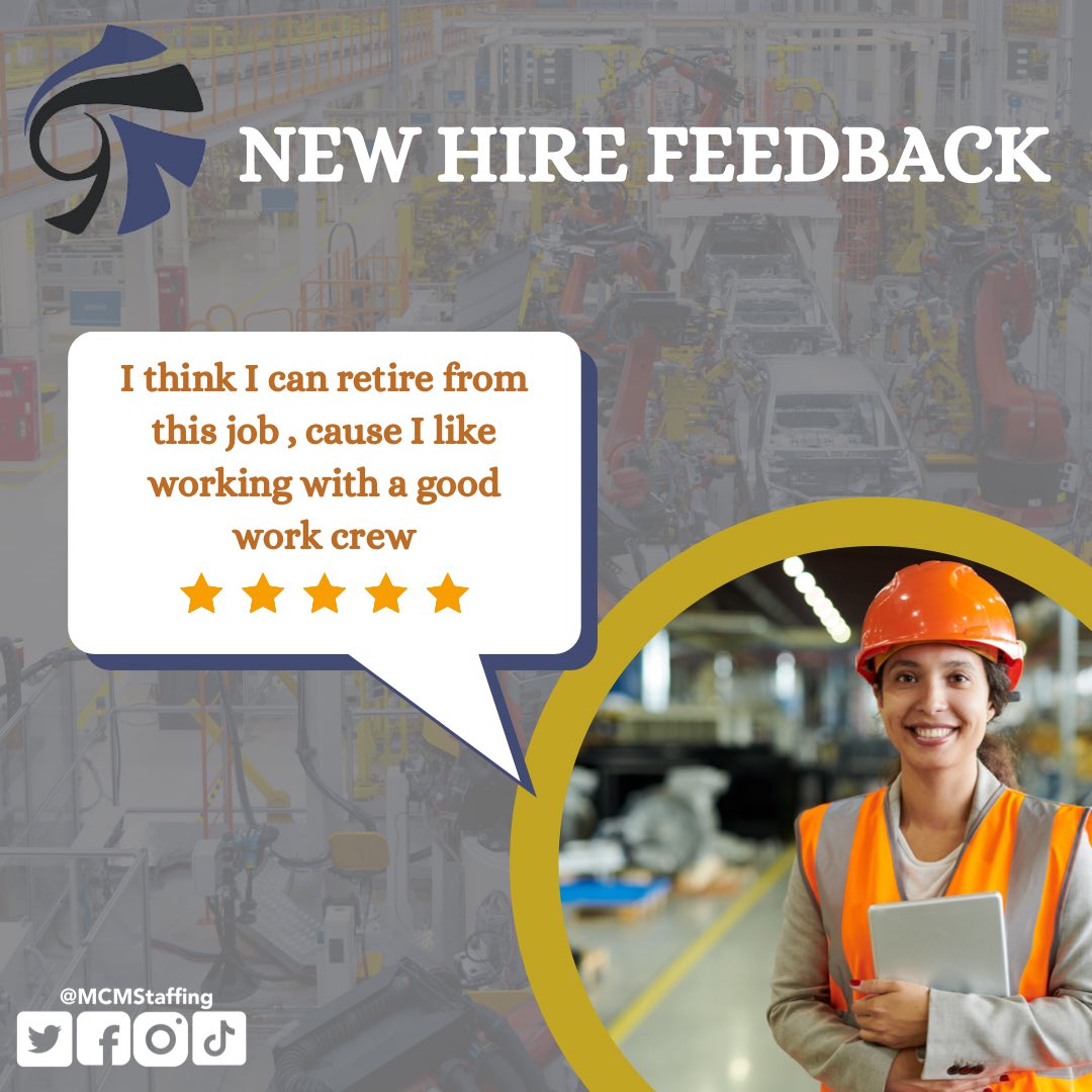 We love hearing how happy our associates are!  

#happyassociate #retire #mcmstaffing #lovemyjob #staffingagency #recruitingsuccess #hiring #applynow #jobsearch  #workwithus #joinourteam