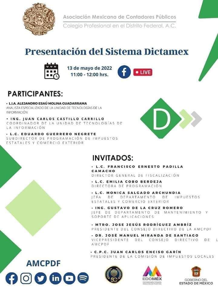 amcpdf's tweet photo. AMCP te invita a la 👉Presentación del Sistema Dictamex👈
🗓13 de mayo 🕚 11:00 hrs. A través de Facebook Live #Dictamex
#amcpparatodos #AMCP
¡No te lo pierdas!
🔊Mantente actualizado https://t.co/GpayQsyyza