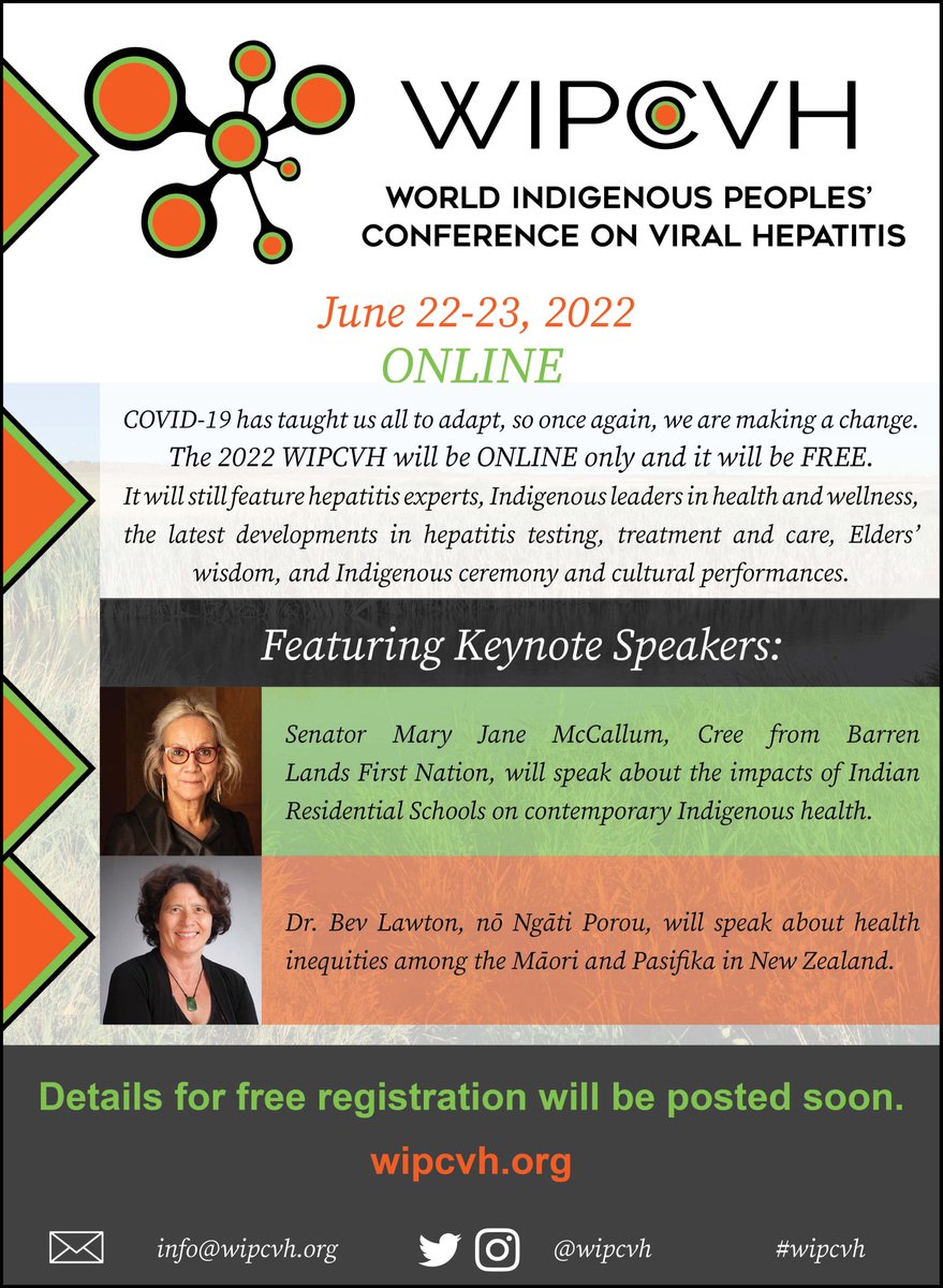 wipcvh's tweet photo. We'd hoped to welcome you to beautiful Saskatoon next month but due to unforeseen circumstances, we'll be converting our conference to a FREE ONLINE event on June 22-23. Registration details will be announced soon! #wipcvh #NoHep #hepatitis #IndigenousHealth #IndigenousWellness https://t.co/s8OV3UFWHV