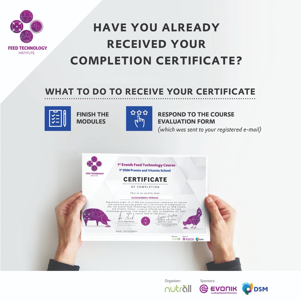 InstituteFeed's tweet photo. Finalize o seu curso e obtenha o certificado de conclusão!

 ➲ Confira o post o que é preciso para receber seu certificado.

#feedtechnologyinstitute #nutriçãoanimal #curso #proteínaAnimal #cadeiaprodutiva #avicultura #suinocultura https://t.co/MU8vTuEJFO