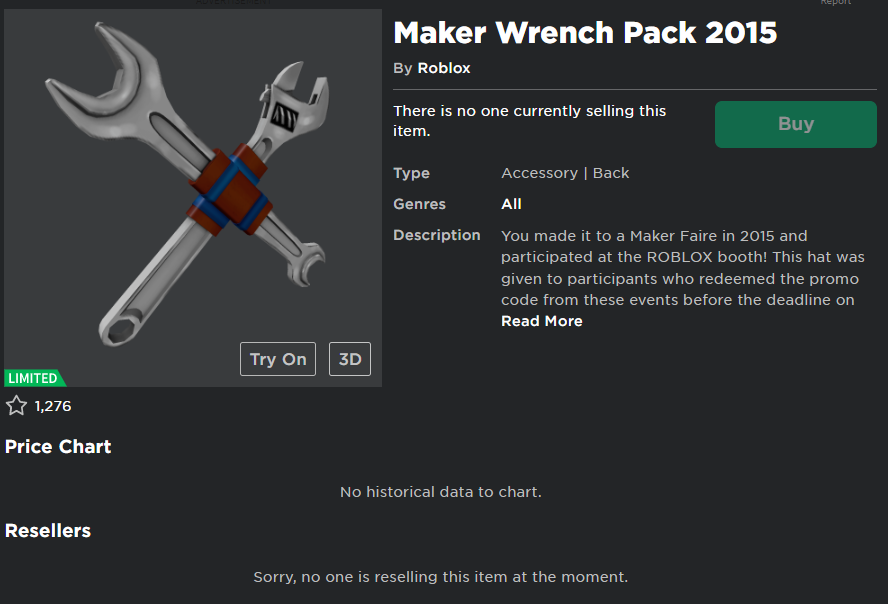 Roblox Trading News on X: A new item named Maker Wrench Pack 2015 has  gone limited! Item Link:   /  X