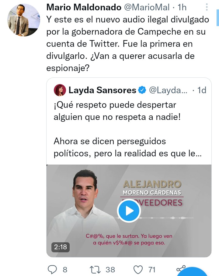 FLresendiz's tweet photo. @MarioMal exhibe a dos ejemplares de la política mexicana
Tanto @LaydaSansores (con muchos recursos y propiedades) como @alitomorenoc representan impunidad, cinismo, inmundicia y corrupción
Dos campechanos enfrentados
Quién ganará?
@plataformaPRI https://t.co/aa8xUnQ8Yf