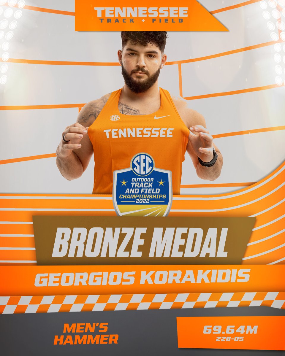 Vol_Track's tweet photo. Georgios Korakidis takes bronze in the men's hammer throw 🥉

Korakidis threw over 69-meters three times, with a best throw of 69.64m (228-05)!

#GBO x #SECTF https://t.co/qFPg7xzcWw