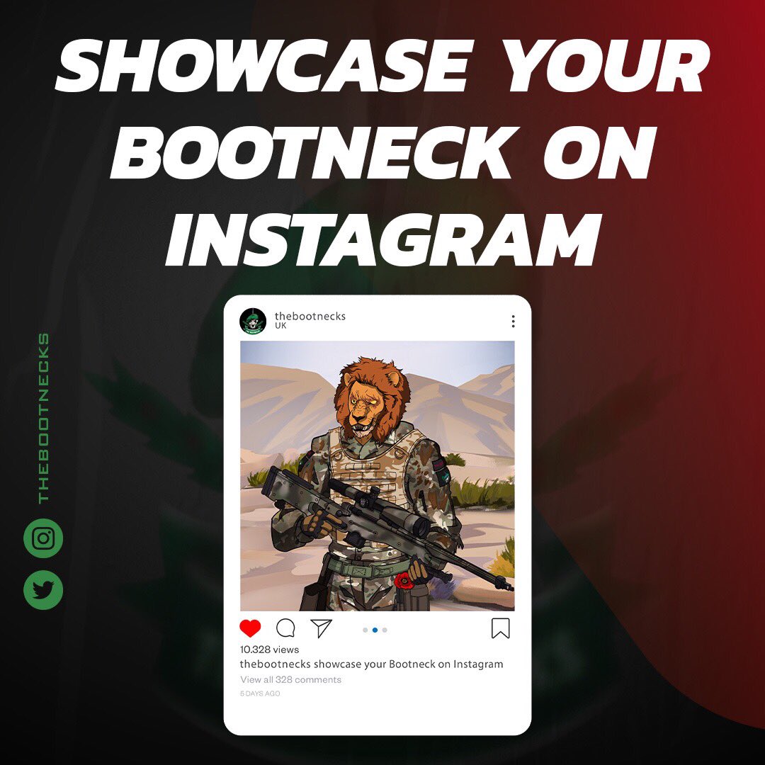 You will be able to showcase your Bootneck on Instagram after release🤩

#nftcollector #nftcommunity #nftart #nfts #illustration #illustrations #digitalart #digitalartist #digitalartist #instagram #blockchains #blockchaintechnology
