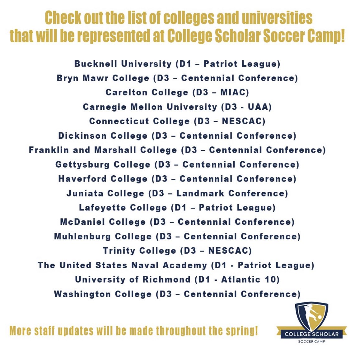 cssoccercamp's tweet photo. Goalkeepers are wait listed! Spots are filling up fast for field players! Sign up today to wok with and be evaluated by some great coaches at great high academic institutions #soccercamp #soccercampseason #cssc22 #signuptoday https://t.co/jrnXqFg3Hg