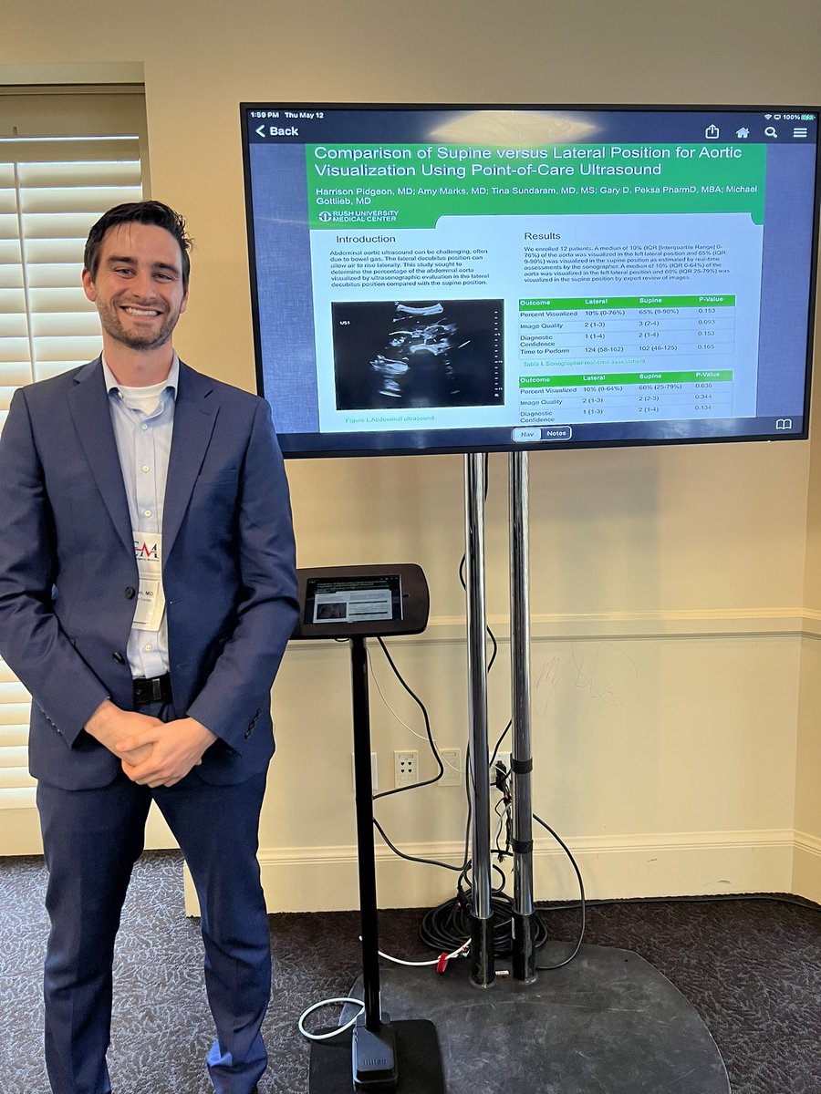 Rush EM Ultrasound (@rushemsono) on Twitter photo PGY3 Dr. Pidgeon representing <a href="/RushEmergency/">RUSH Emergency Medicine Residency</a> at the ultrasound poster presentation! Dr. Pidgeon discussed lateral vs. supine imaging for abdominal aorta ultrasound. <a href="/SAEMAEUS/">SAEM Academy of Emergency Ultrasound (AEUS)</a> <a href="/SAEMonline/">SAEM</a> #SAEM22 PGY3 Dr. Pidgeon representing <a href="/RushEmergency/">RUSH Emergency Medicine Residency</a> at the ultrasound poster presentation! Dr. Pidgeon discussed lateral vs. supine imaging for abdominal aorta ultrasound. <a href="/SAEMAEUS/">SAEM Academy of Emergency Ultrasound (AEUS)</a> <a href="/SAEMonline/">SAEM</a> #SAEM22
