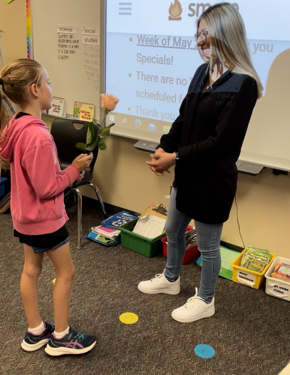 CrystalshortDPE's tweet photo. Each student gave her a rose and told her what they loved about her!  Our student teacher, Ms. C.❤️ https://t.co/UOZsFcrWTl