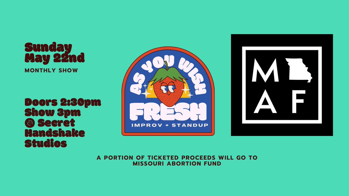 Our organization pick this month is <a href="/MOAbortionFund/">Missouri Abortion Fund</a>. Check out the great work they do and come on down to our show Sunday May 22nd
eventbrite.com/e/may-as-you-w…
#KCShows #ProChoice #KClocal #ComedyShows #Comedy #KC
