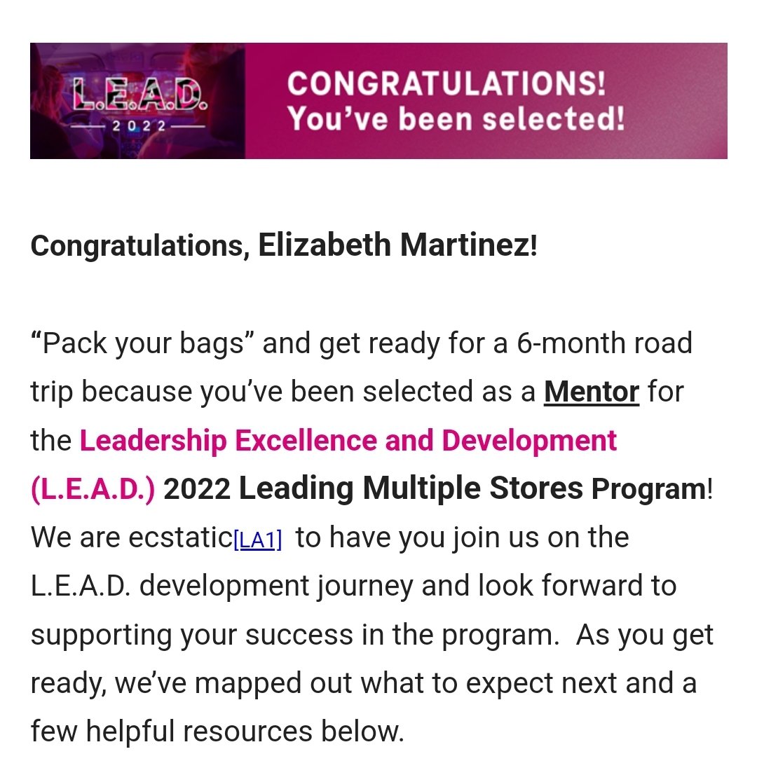 So humbled to be accepted into the L.E.A.D Program as a Mentor! Looking forward in paying in forward. 🙌❤️ Thank you to all my leaders who have mentored me and help shape my career. @emusers @pattyc101 @TMobile @lyvonne03 @NicholasMusarra @laudyflorentino