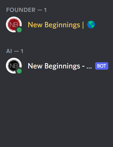 New Beginnings is working on coding our very own Discord Bot for some amazing giveaways of WL spots amongst other things 🔥

Stay tuned for some fun times ahead in a different kind of Rumble 🏆

Any idea what it is that we're building?