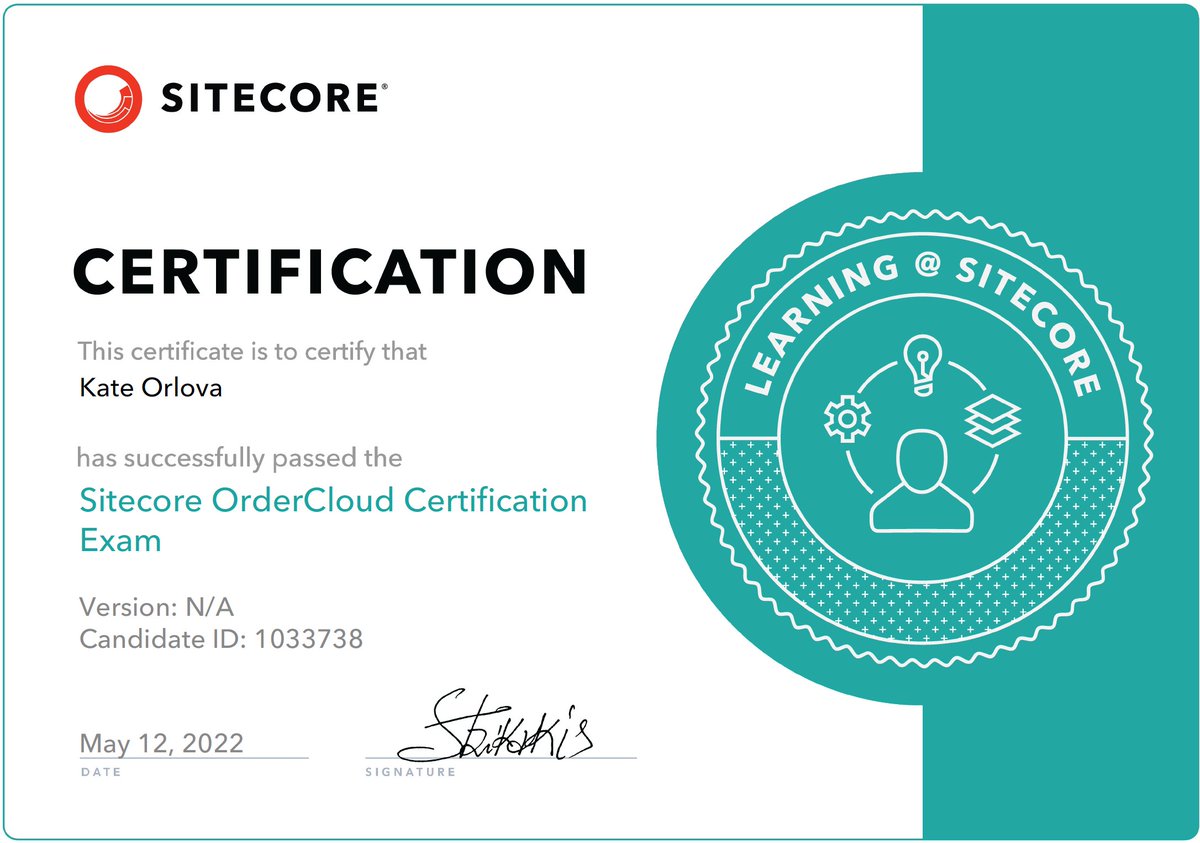 KateOrlova's tweet photo. ๐กI've learned a new @Sitecore #cloud product & successfully passed the #Sitecore #OrderCloud exam ๐ Now I can confidently apply my knowledge to practice by architecting & implementing customised #SitecoreOrderCloud #ecommerce solutions that best fit our clients' business needs. https://t.co/owmR70cR6b