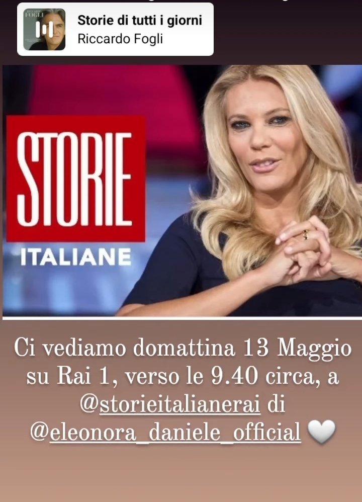 Seguitemi su <a href="/RaiUno/">Rai1</a> domani 13 Maggio verso le 9.40 a Storie Italiane di <a href="/eleonoradaniele/">Eleonora Daniele</a> ❤