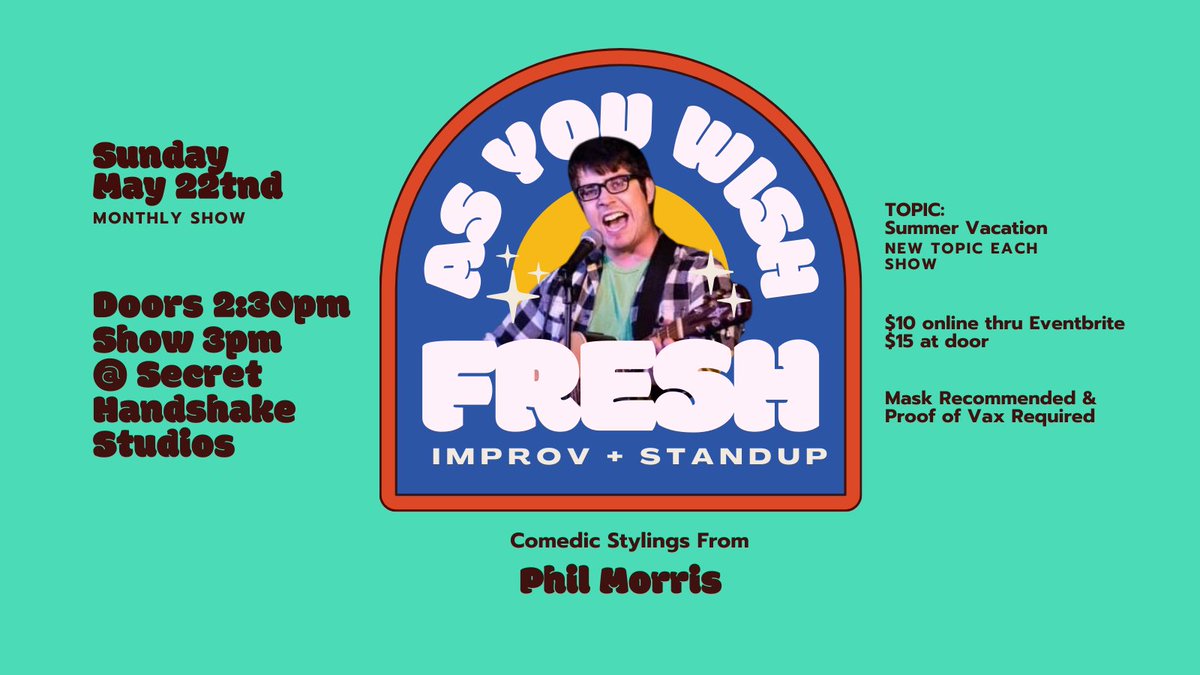 Musical, Cat Dad, and KC comedian -- we welcome <a href="/the_philibuster/">Phil Morris</a> to do some moving and shaking on Sunday May 22nd! You don't want to miss out!🎸🐱
eventbrite.com/e/may-as-you-w…
#KCthingstodo #CatDad #KCCatdad