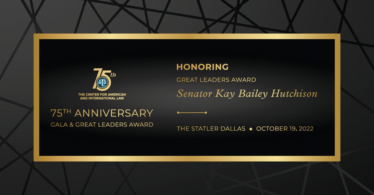 CAIL_LAW's tweet photo. 𝐒𝐚𝐯𝐞 𝐭𝐡𝐞 𝐃𝐚𝐭𝐞: @CAIL_Law's #CAIL75 Gala & Great Leaders Award honoring Senator Kay Bailey Hutchison will be held on 10/19 at @thestatler.
Join top business, civic + legal leaders to celebrate & ensure our impact is felt for generations!
Info: https://t.co/QIx99BSWif https://t.co/0pye9EWDmq