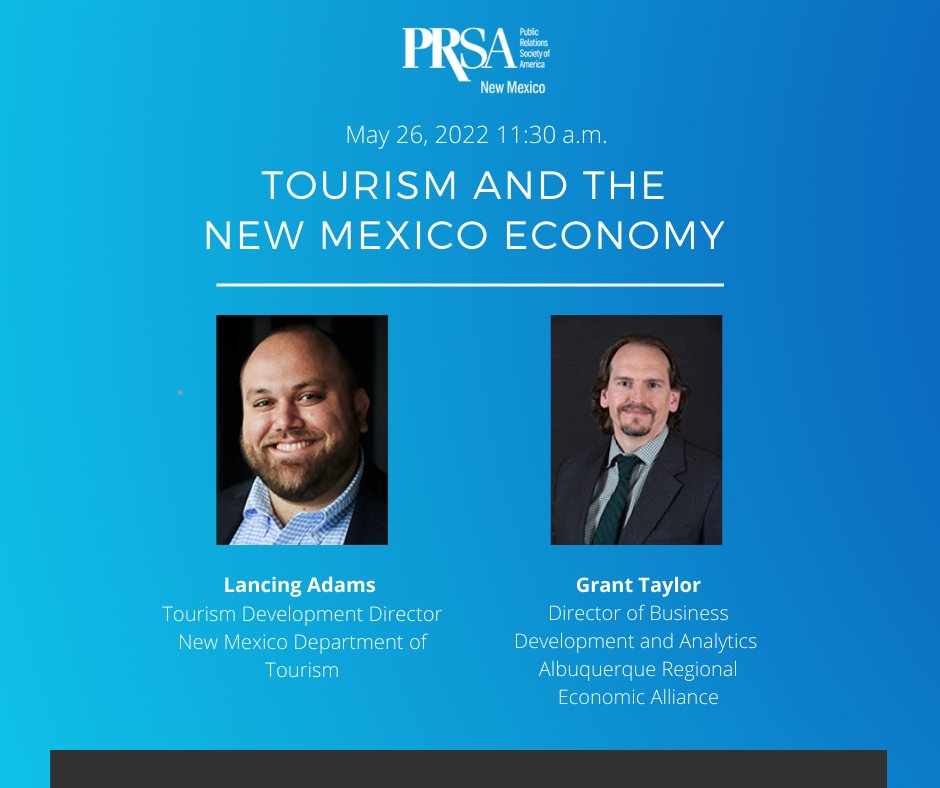 Tourism is an important part of the #NM economy - and it will be the focus of the May #NMPRSA luncheon! Learn more from our expert panelists about the opportunities in tourism and those industries that are driving our economy. bit.ly/3l3GwL1