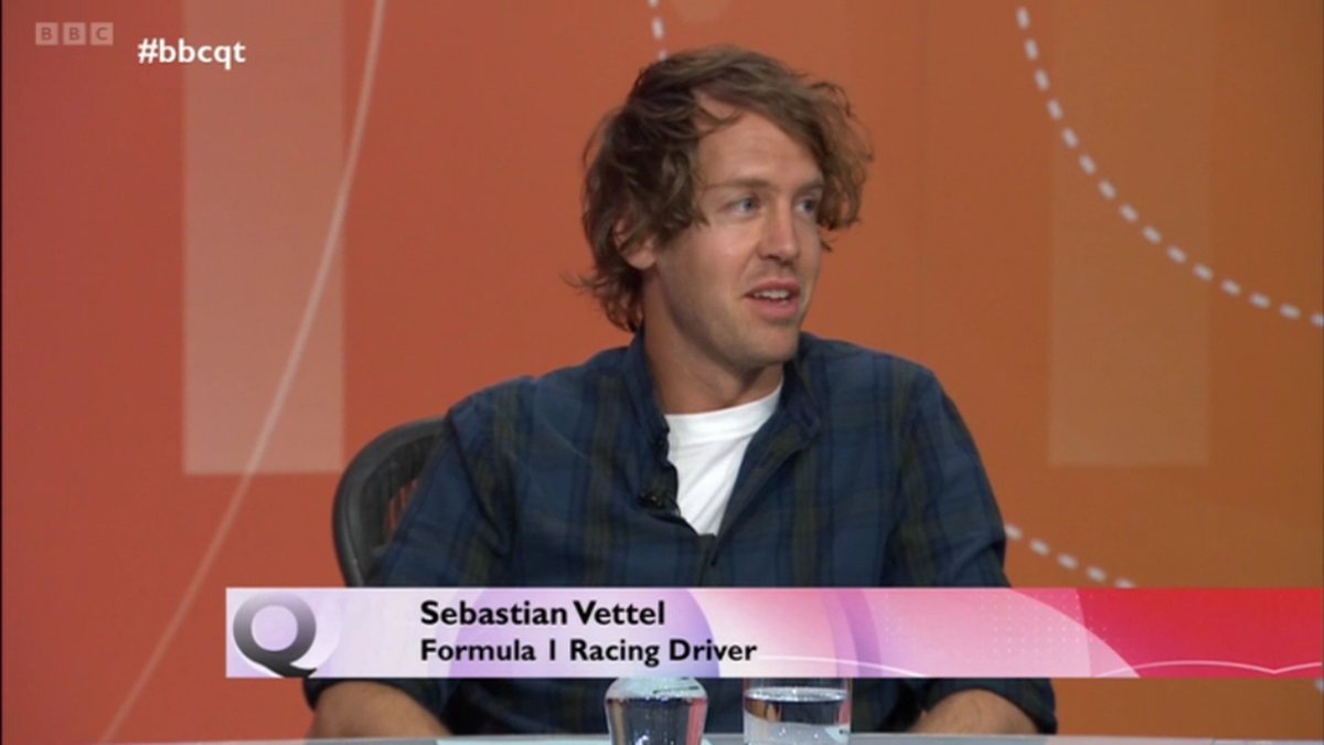 The BBC has run out of experts in the UK, and is actually has an F1 driver, Sebastian Vettel, to talk about British politics... Parody show, is #bbcqt. #bbcquestiontime #questiontime