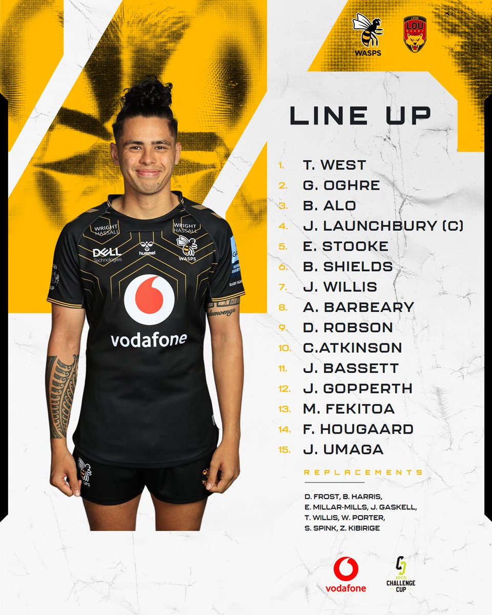 WaspsRugby's tweet photo. π π»π¬π¨π΄ π΅π¬πΎπΊ π
π₯ Challenge Cup Semi-Final
π Your Wasps side to face Lyon on Saturdayβ¦
β«οΈ Malakai Fekitoa returns at 1οΈβ£3οΈβ£
π‘ Jacob Umaga starts at 1οΈβ£5οΈβ£
π https://t.co/dTGMkpvyi7
#ChallengeCup #coywπ https://t.co/MIwCBtMjXI