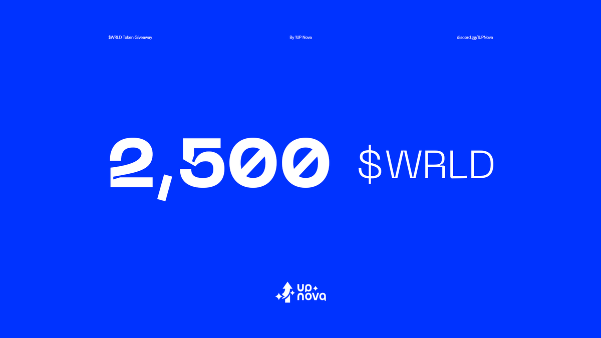 1UP Nova (@1upnova) on Twitter photo We are giving away 2,500 $WRLD tokens!
ᴇɴᴛᴇʀ:
— Follow @1UPNOVA
— RT & Tag 3 frens!
— Join our Discord → discord.gg/1UPNova
Good luck! 💙 We are giving away 2,500 $WRLD tokens!
ᴇɴᴛᴇʀ:
— Follow @1UPNOVA
— RT & Tag 3 frens!
— Join our Discord → discord.gg/1UPNova
Good luck! 💙