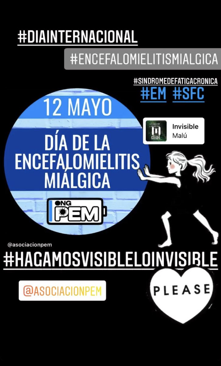 my3pseguidas's tweet photo. DÍA INTERNACIONAL DE LA #ENCEFALOMIELITISMIÁLGICA #EM  (antigua denominación #SíndromedeFatigacrónica #SFC ).
Enfermedad neurólogica discapacitante. OMS CIE-10
El #covid puede dejarla como secuela dentro del #síndromepostcovid o #covidpersistente.#hagamosvisibleloinvisible https://t.co/Bchw6MKzn2