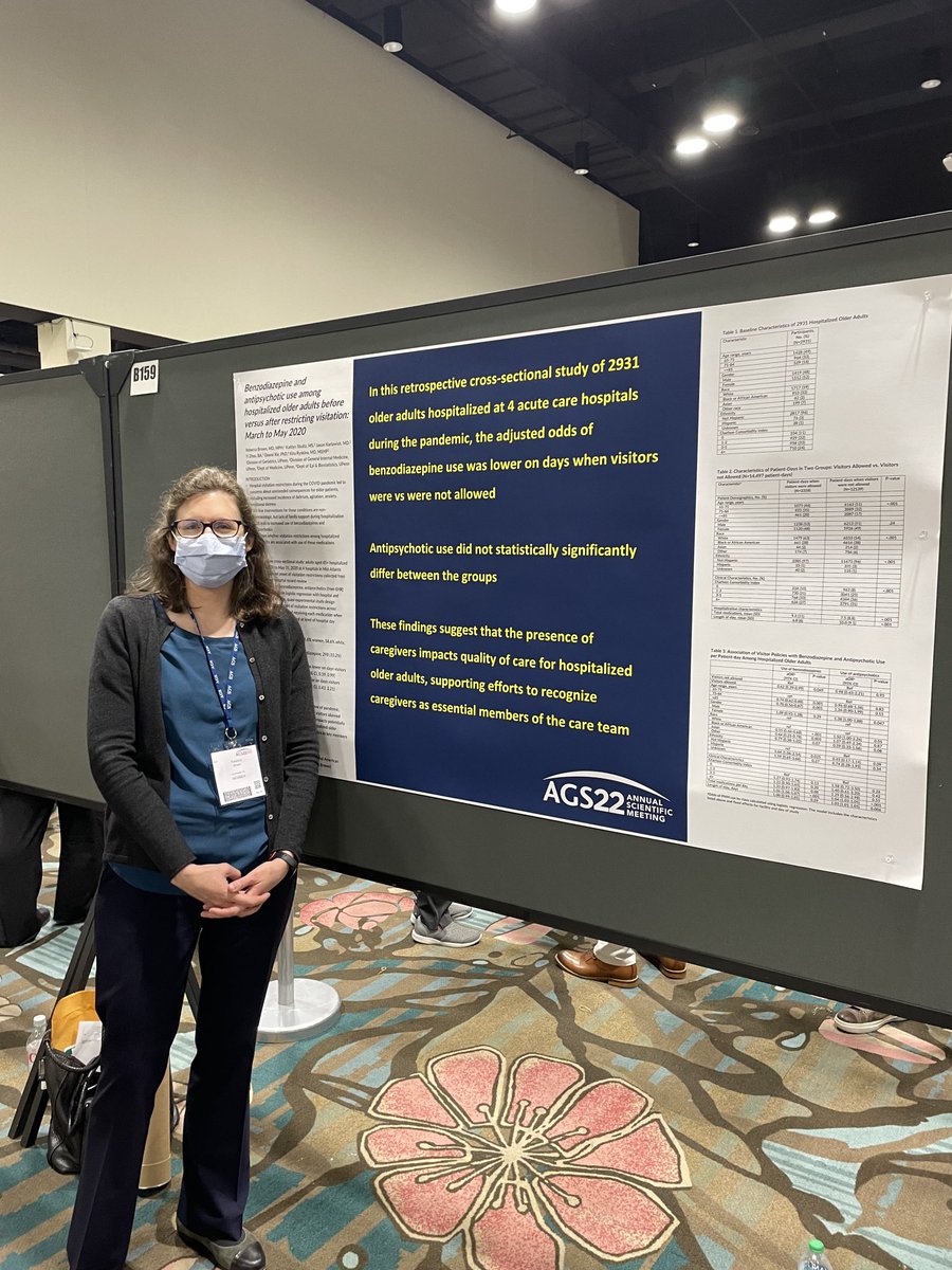 Rebecca Brown’s presidential poster suggests caregivers impact QOL for hospitalized older adults. ⁦<a href="/Penn_Geriatrics/">Penn Geriatrics</a>⁩ #AGS22