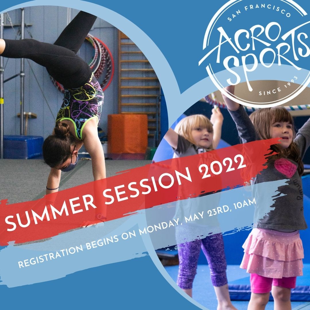 #SUMMER SESSION 2022
June 13th - Aug 21st

From #gymnastics to #circusarts to #parkour and more, #AcroSports offers fun and challenging #youth classes for #active children. 

Registration begins on Monday, May 23rd.

Visit our website for details:
AcroSports.org/kids-classes