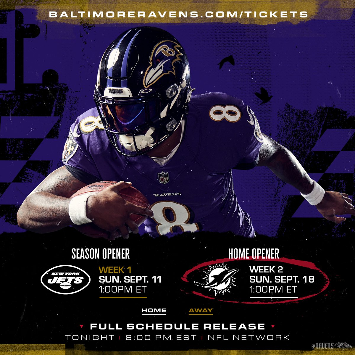 Baltimore Ravens on X: 'Week 1: @ the Jets❗️ Week 2: Home opener vs. the  Dolphins 
