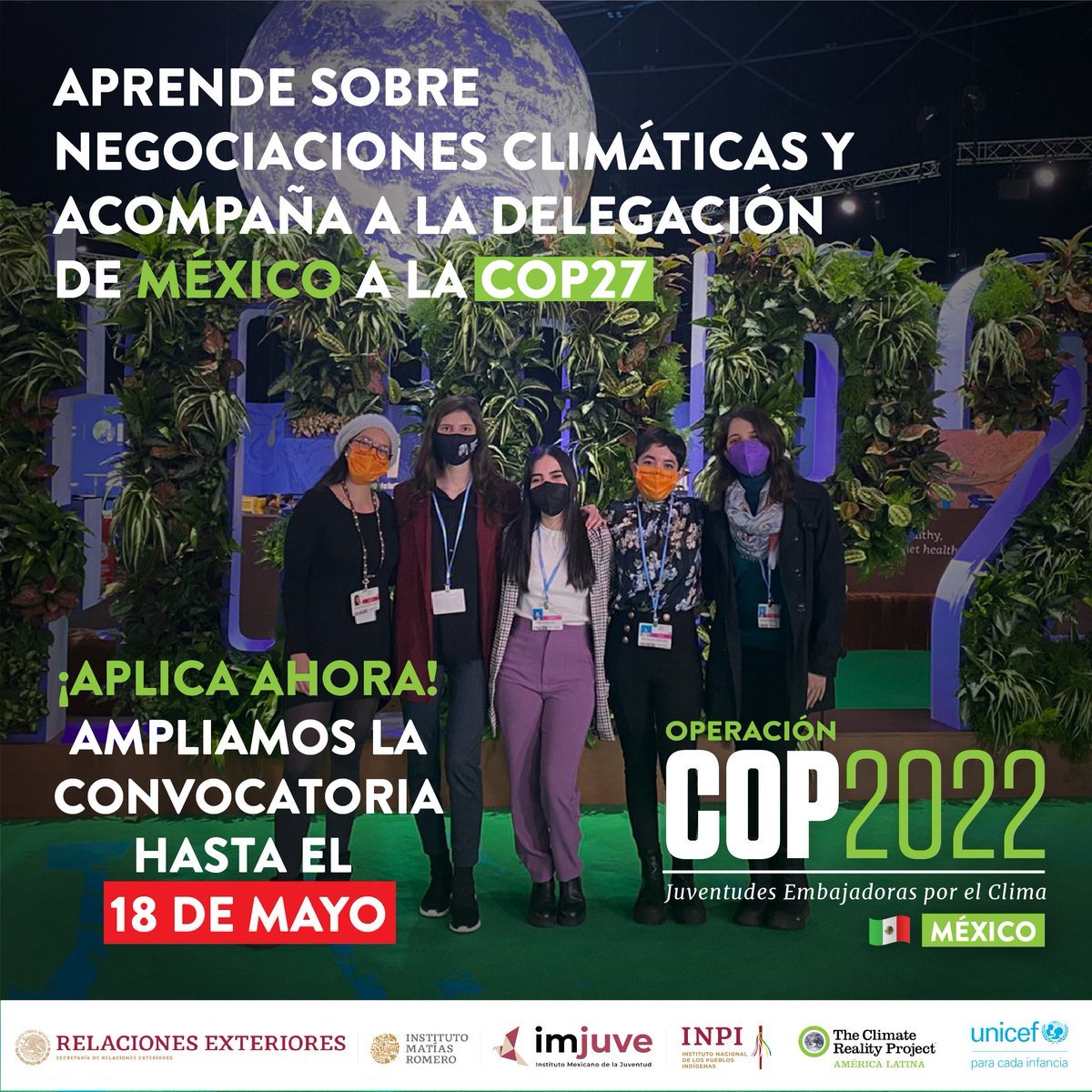 imatiasromero's tweet photo. Se ha ampliado la #Convocatoria para integrarte a #OperacionCOP #México
¿Te interesan las negociaciones multilaterales? ¿El combate al #CambioClimático?
¡Acompaña a la Delegación de México en la #COP27!
Revisa las bases en: https://t.co/WRBPG52sS6 https://t.co/XpNPtvgj4y