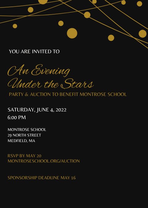Don’t miss the biggest social event of the year! Sign up now for the Montrose Party and Auction, An Evening Under the Stars. Check out all the details and register at one.bidpal.net/montrose/welco….