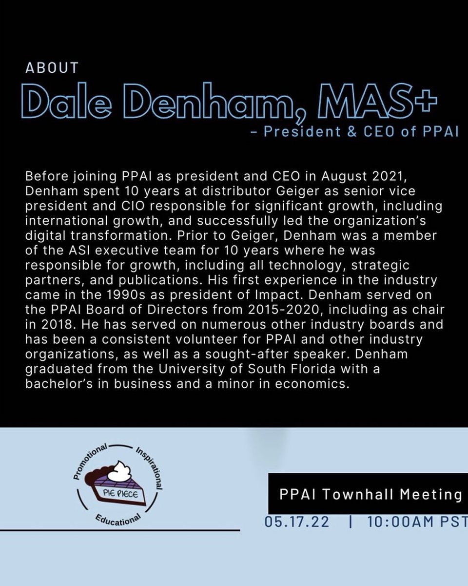 PMANCorg's tweet photo. Tomorrow Friday May 17th, we have a special virtual event with Dale Denham, MÁS+ President &amp; CEO of PPAI. Do not miss out! You can register here at https://t.co/RUNiCXd626 https://t.co/Jod9ZmWYan