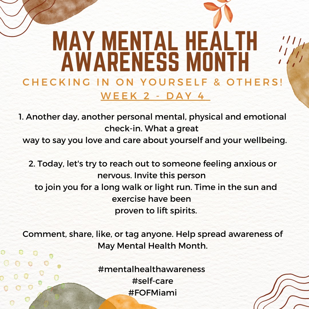 FOFMiami's tweet photo. It’s always good to go out for a walk or run, it help’s with your overall health. &amp; No need to do it by yourself, call or text with any of your friends who might be going through a similar time like you are. 
#maymentalhealthawarenessmonth #fofmiami #liftyourspirit #inspire https://t.co/kuLmOfhY2v