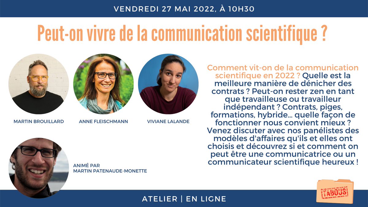 ACS_Qc's tweet photo. Peut-on vivre de la communication scientifique ? 
RDV au #CongresACS avec @martin_pm, Martin Brouillard @LesNeurones, Anne Fleischmann et @Scilabus pour discuter de ce sujet tabou ! 💰
👉 https://t.co/iq8BvTJDS7
#scicomm #vulgarisation https://t.co/0tnjt4Lzc3