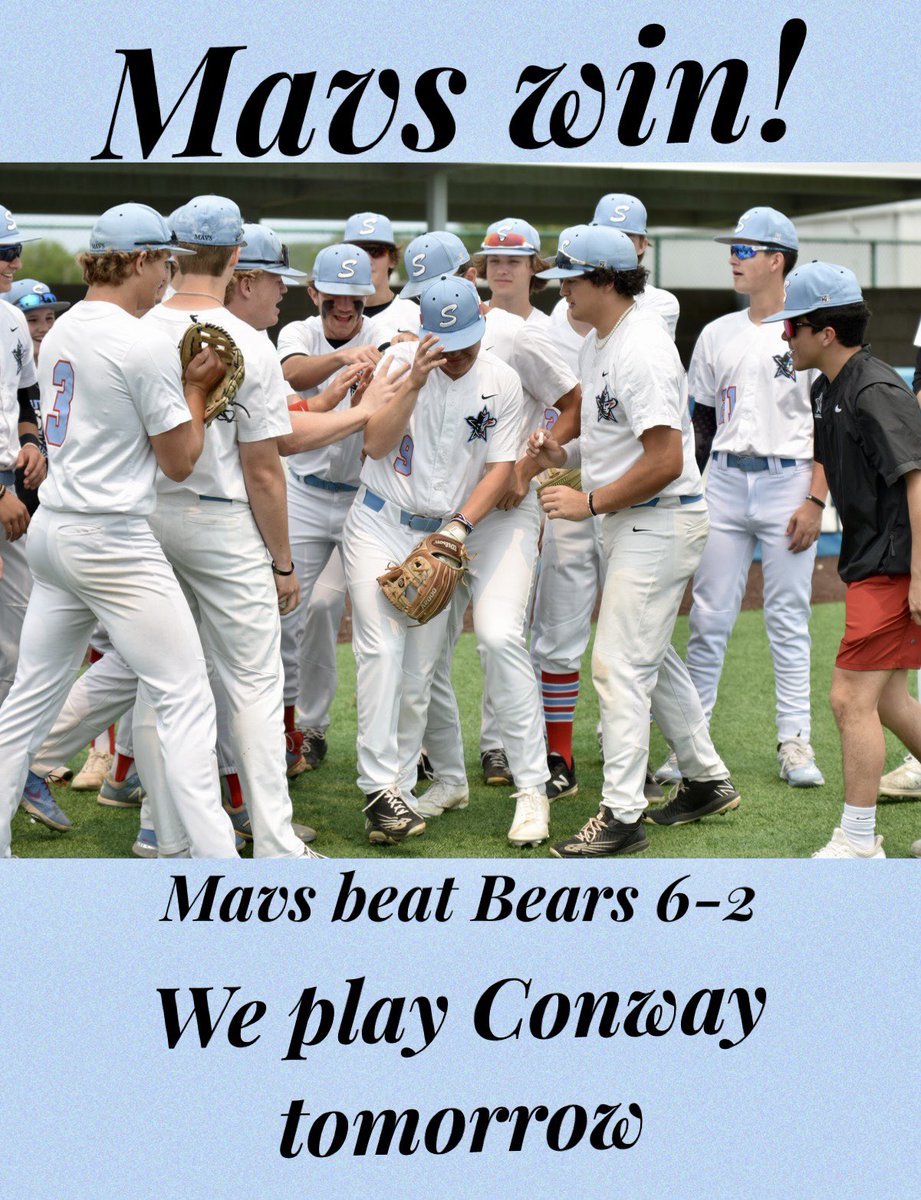 Mavs win!  Mavs win! Mavs win! ⚾️. Bring on Conway!   State Tourney game tomorrow against Conway.   <a href="/SHSMavsBaseball/">Mavericks Baseball</a>  <a href="/FSSouthside/">Southside High School</a> #gomavs
